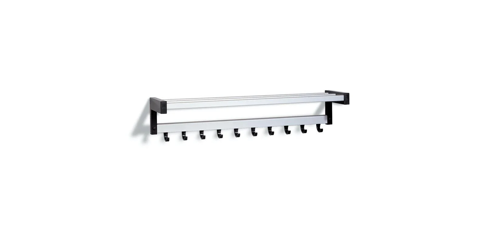 Wandgarderobe met rek en één rij kledinghaken