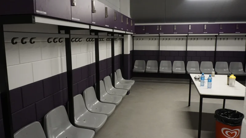 Changing room bench with chair and lockers