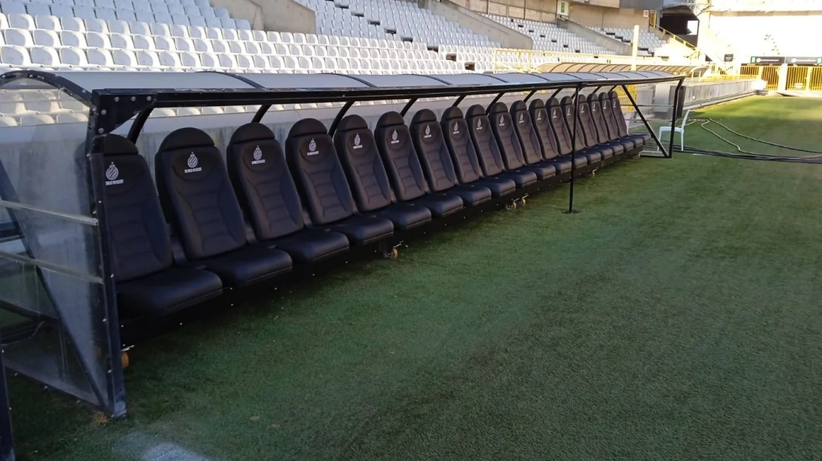 New dugout seats in the Jan Breydel Stadium of Club Brugge