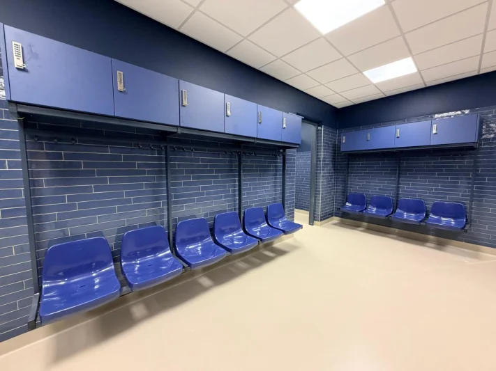 Changing room bench with chair and lockers