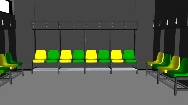 Gele en groene kleedkamerstoelen ADO Den Haag