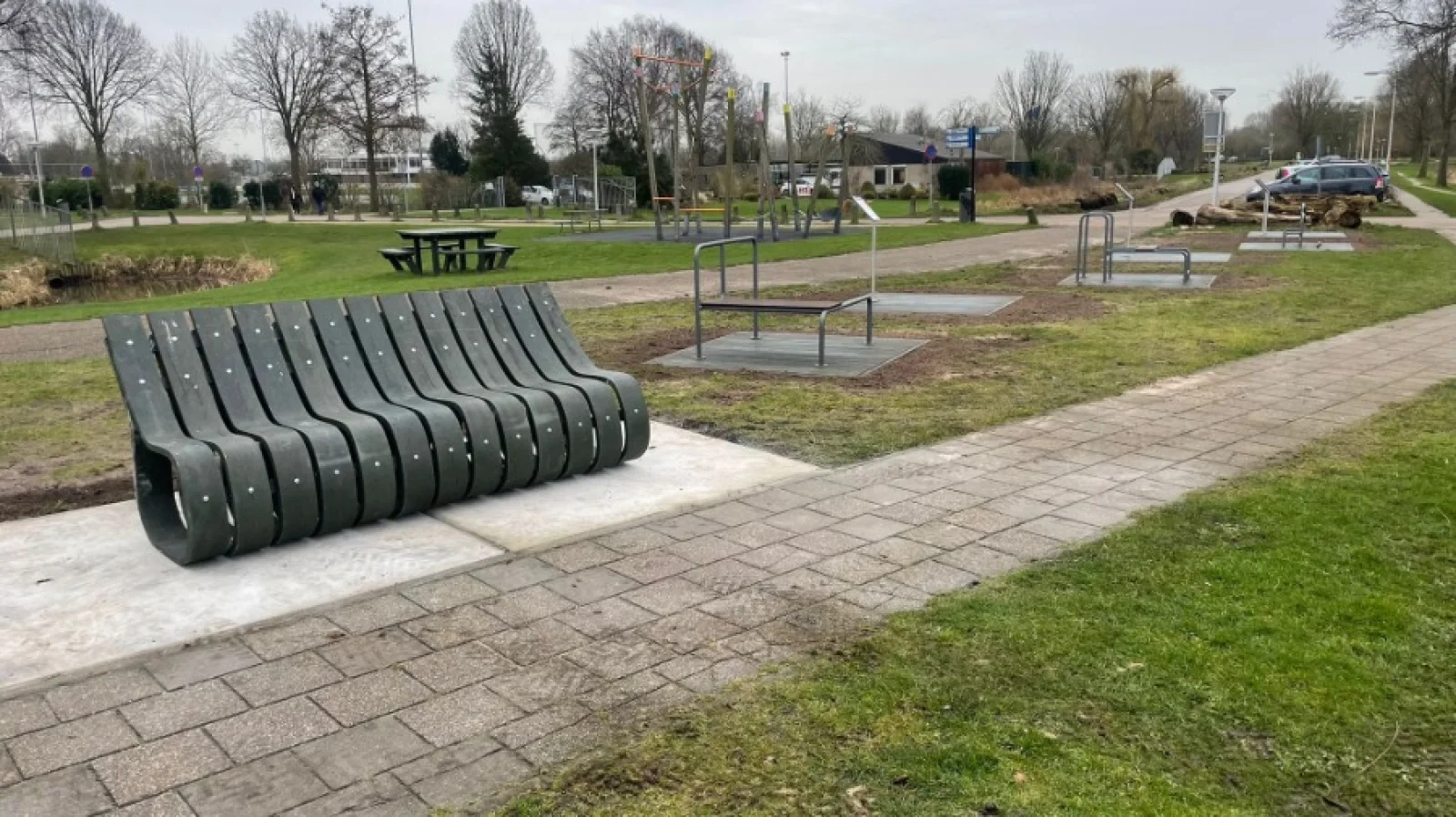 Dr. Wolff outdoor fitnesstoestel op groene vlonder