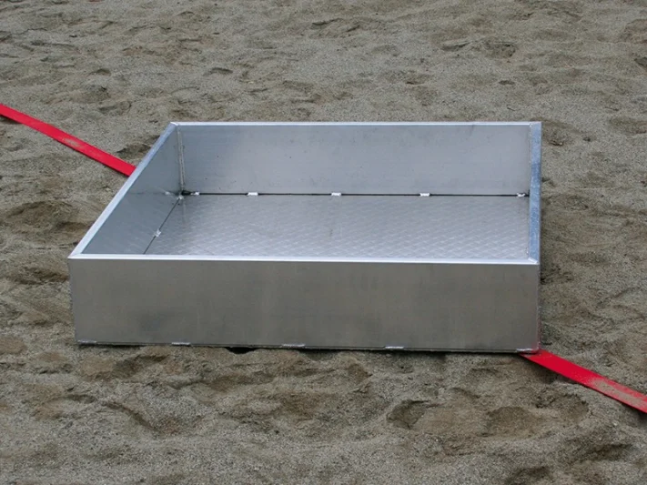 Mobile ground socket frame for beach badminton posts