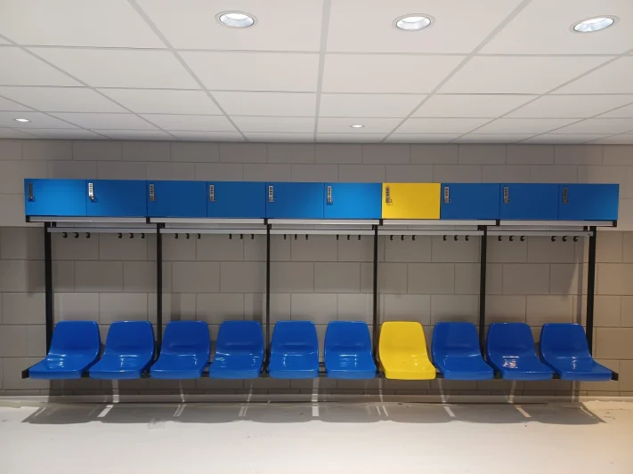 Changing room bench with chair and lockers