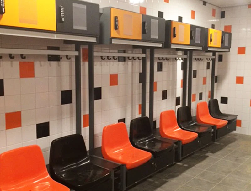 Changing room bench with chair and lockers
