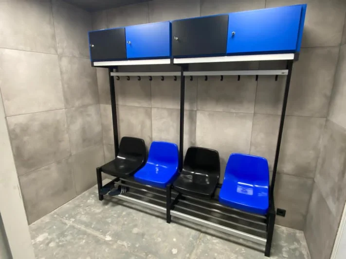 Changing room bench with chair and lockers