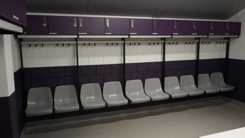 Changing room bench with chair and lockers